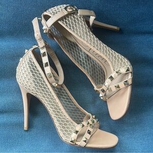 Valentino Garavani Mesh Studded Heels in Cream